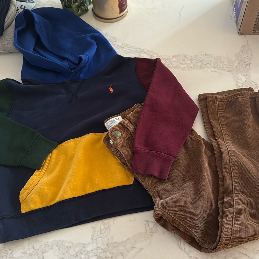 Polo Ralph Lauren Color block hoodie and JCrew corduroy pants size 6